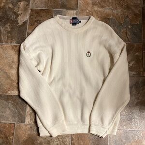 Chaps Men's Cream Crewneck Ralph Lauren Large texture Sweater Warm and Cozy